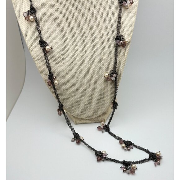 Talbots Knotted Chain Necklace with Pink Bead Accents Charms 30 Inch - Picture 7 of 7